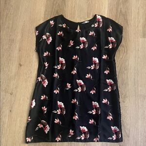 Floral Black Tunic with Pink and White Accents